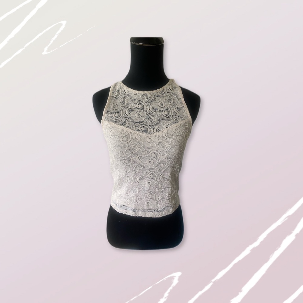 American Eagle Lace High-Neck Cropped Tank Top